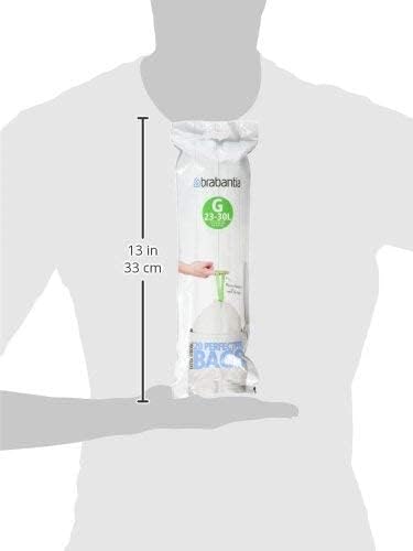 Brabantia PerfectFit Trash Bags, Size G / 6-8 Gallon, Thick Plastic Liners with Tie Tape Drawstring Handles (20 Bags)