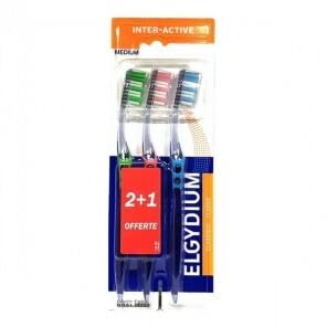 Elgydium Inter-Active Medium Toothbrush, Pack of 3