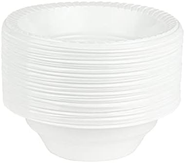 White Plastic Soup Bowls - Disposable Dinnerware Plates, Microwavable for Hot, Cold, Dessert, Salad, Cereal, Snack Use,