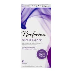 Norforms 12 Count (Pack 5) Feminine Deodorant Suppositories, Long Lasting Odor Control, Island Escape Scent