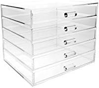 Ikee Design Large Premium Acrylic Jewelry Organizers - 5 Drawers, Jewelry Box, Display Organizer, 8.5W x 7.25D x 7.25H