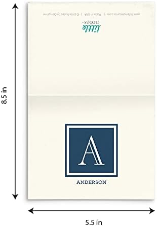 Little Notes by Comptime 4.25 5.5 Monogram Stationery Note Cards - Personalized Monogram Cards (A-Z), Navy Blue, x