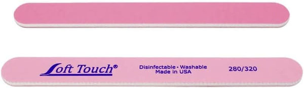 Soft Touch Nail File, Double Sided – 280/320 Grit, Light/Dark Pink, 7 Inch for Natural Nails - 5 Piece Set