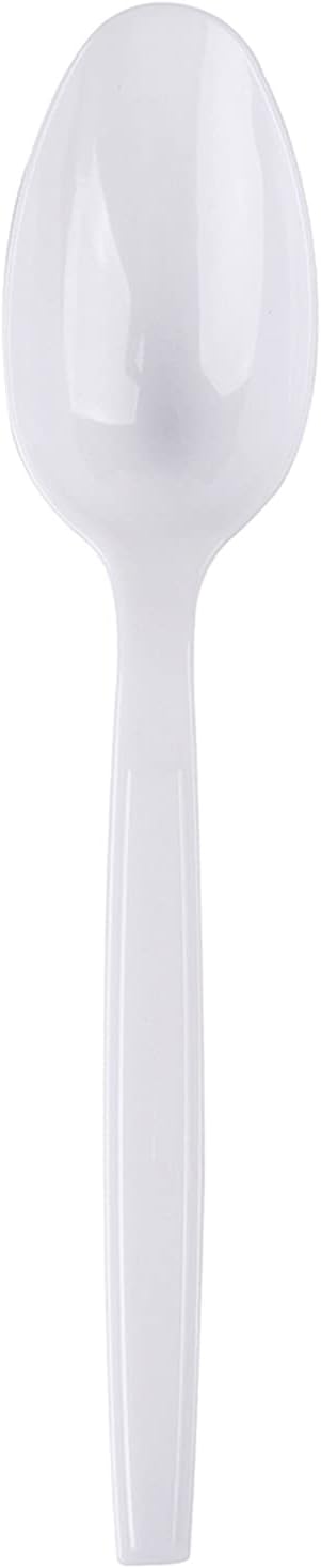 Plastic Disposable Spoons, Individually Packaged, 7-Inch White Commercial Take Away, 100 PCS