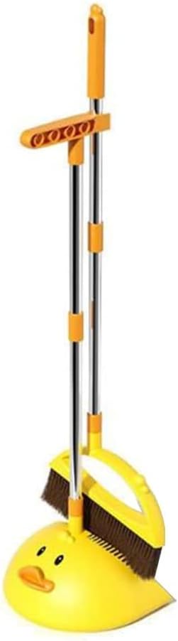 Cute Duck Cleaning Broom and Dustpan Set with Long Handle for Home Kitchen Room Office, Indoor Outdoor (Yellow)
