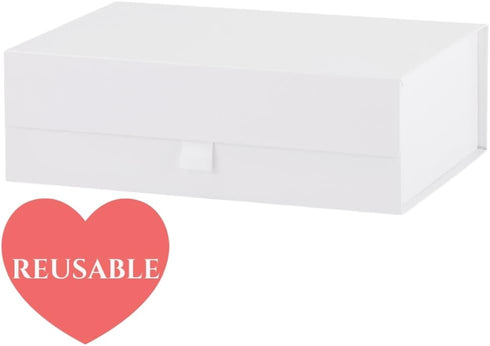 White Gift Box for Presents, 10.8x7.5x3.5 Inches Magnetic Gift Boxes with Lid for Bridesmaid Wedding Birthday Packaging
