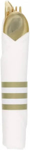 Premier Stylz Gold Pre-Rolled Plastic Cutlery Sets - 10 Set - Includes