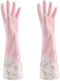 1 Pair Pink Flower Rubber Gloves, Non-slip Waterproof Winter Household Dishwashing Latex Glove with Fleece Lining