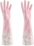 1 Pair Pink Flower Rubber Gloves, Non-slip Waterproof Winter Household Dishwashing Latex Glove with Fleece Lining