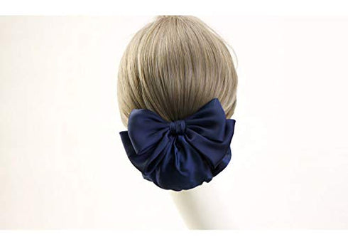 Women's Professional Ribbon Hair Clip with Black or Navy Chignon Cover, Barrette Bow-knot Decor