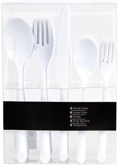 Set 5-in-1 (80) Disposable White Plastic Flatware - Elegant, Durable, and Lightweight Cutlery for Parties, Weddings