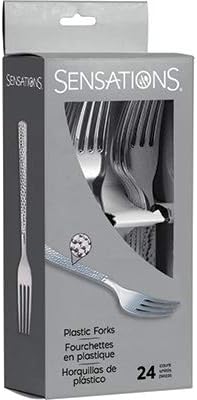 Hammered 24 Metallic Silver Plastic Forks- pcs.