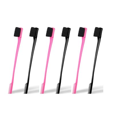 Soft 'N Style Double Sided Edge Control Hair Brush Comb Combo Pack, 6 Pieces, Pink and Black