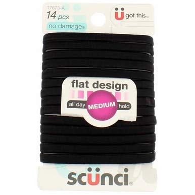 Scunci No-Damage Comfortable Black Hair Ties, Flat Design, 14-Pieces per Pack (3-Packs)