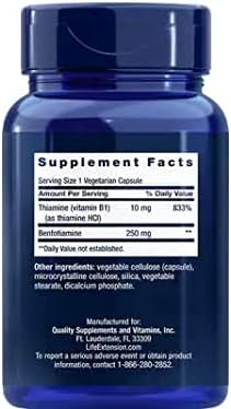 Life Extension Mega Benfotiamine Capsule, 250 Mg, 120 Vegetarian Capsules, 2 Bottles