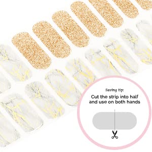 NAILOG Semi Cured Gel Nail Strips - 20 Extra Long Polish Stickers/Wraps, Glossy & Long Lasting Soft Gel Finishing
