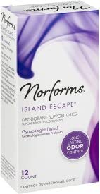 Norforms 12 Count (Pack 5) Feminine Deodorant Suppositories, Long Lasting Odor Control, Island Escape Scent