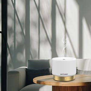 Humidifier,Dimmable (280ML) Glass Diffuser with Luxury Alloy Base(Gold), All-in-one Room Decor Aromatherapy Oil