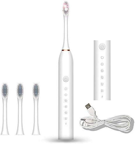 Sonic Electric Toothbrush Rechargeable for Adults & Children, 6 Modes, IPX7, 4 Replacement Brush Heads (White)