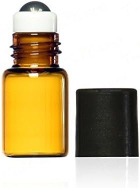 True Essence 2 ml Amber Glass Mini Roll-on Bottles, 5/8 Dram with Metal Roller Balls for Essential Oils (12)