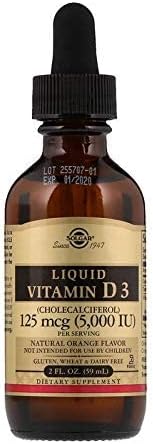 Solgar Liquid Vitamin D3, 125 mcg (5,000 IU), 2 fl oz, Natural Orange Flavor, 59 Servings