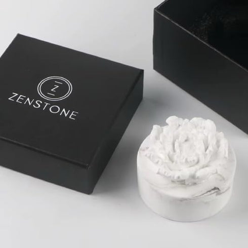 Z Zenstone Zenstone White Ceramic Peony Aroma Diffuser Elegant Home Dcor Flower Design, Add Essential Oils for Natural