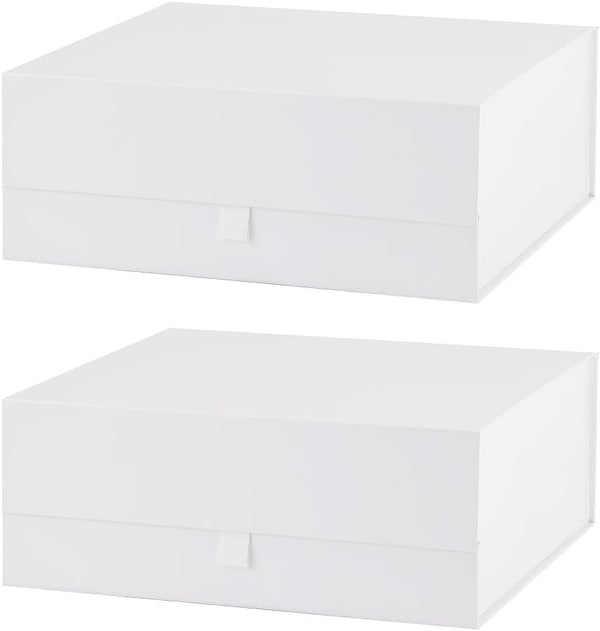 Large White Gift Box 2 Pcs, 13.5x11.8x4.7 Inches, Luxury Rectangle Gift Boxes with Magnetic Closure Lid for Gift