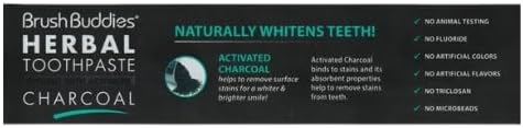 Brush Buddies Herbal Toothpaste with Activated Charcoal, 3.5 oz, Whitening, Fluoride Free, Pack of 2 + MB Sticker