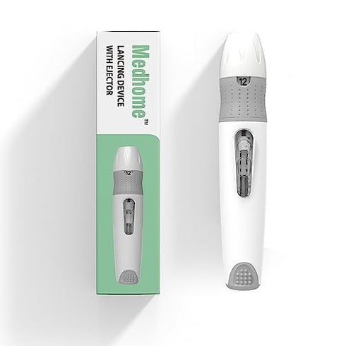 Lancing Device with 12 Adjustable Depth Settings, Diabetes Testing Device with Push Button Ejector, Minimizes Pain in
