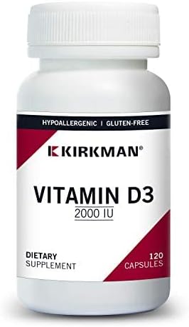 Kirkman Vitamin D3 1000 IU, 120 Capsules, Supports Immune Health & Strong Bones, Hypoallergenic