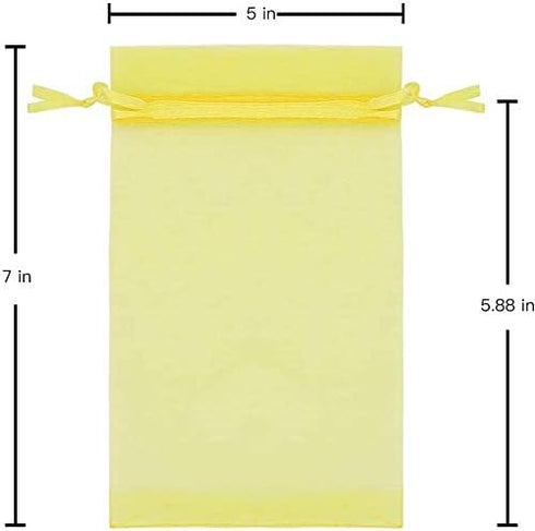 Stratalife 100PCS 5X7 Small Organza Bags with Drawstring for Wedding Party Favor, Jewelry, Candy Bags, Yellow