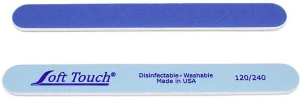 Soft Touch Nail File, Double Sided 120/240 Grit, Light/Dark Blue for Natural or Acrylic Nails, 7 Inch - 25 Piece