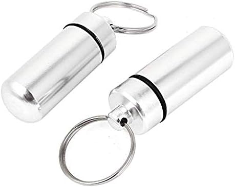 Aluminum Waterproof Pill Bottle Drug Holder Container, Keychain, 2pcs