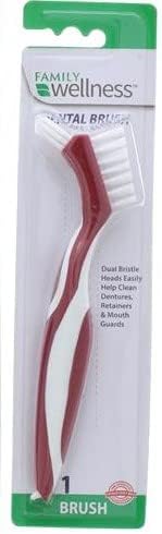 Denture Cleaning Brush - Dual Bristle Heads with Deep Clean Pick, Assorted Colors