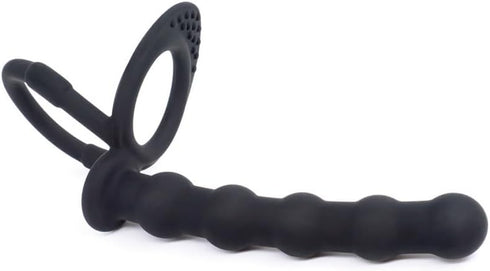 HAOSOAH Dual Cock Ring with Anal Plug, Silicone 2-in-1 Design, 5.12 Inch Length,