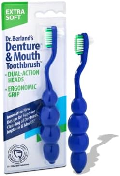 Dr. B Dental Solutions Ergonomic Denture Toothbrush | Extra Soft Bristles for Implants & Overdentures, Blue
