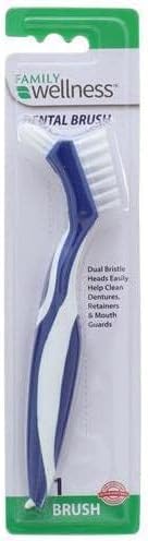 Denture Cleaning Brush - Dual Bristle Heads with Deep Clean Pick, Assorted Colors