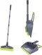 Adjustable Rubber Push Broom and Dustpan Set, Self Cleaning Indoor Outdoor Angle Brooms for Home, Long Handle for Pets