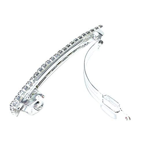 Small Sparkly Rhinestone Hair Clips, Silver Metal Rectangular Spring Barrettes for Women and Girls
