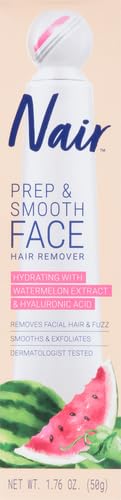 NAIR Prep & Smooth Face, Exfoliating Facial Hair Removal for Woman, Depilatory Cream, Smooth Skin Solution for Effective Hair Removal, Hydrating with Hyaluronic Acid for Skincare, 1.76 oz