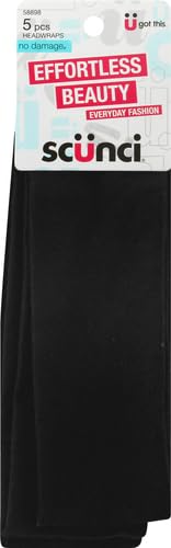 Scunci Effortless Beauty Head Wraps - Wide Stretch Basic Neutral, 5 pieces (Color May Vary)