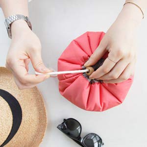 INVODA Drawstring Cosmetic Bag, Portable Makeup Organizer for Women, Travel Toiletry Bag, Red