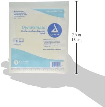 Dynarex DynaGinate Calcium Alginate Wound Dressing, Sterile Non-Stick Pads, 4.25"x 4.25", Box of 10