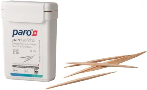 Paro Solidox Double Pointed Wooden Toothpicks, Medium Interdental Toothpick, 96 Pieces, 6 Pack