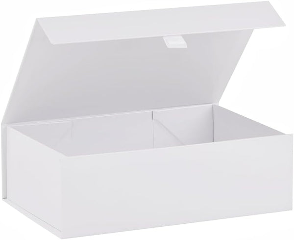 White Gift Box for Presents, 10.8x7.5x3.5 Inches Magnetic Gift Boxes with Lid for Bridesmaid Wedding Birthday Packaging