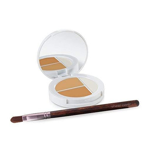 Sheer Cover Studio Conceal and Brighten Highlight Trio, Two-Toned Concealers, Medium/Tan Shade, 3 Grams