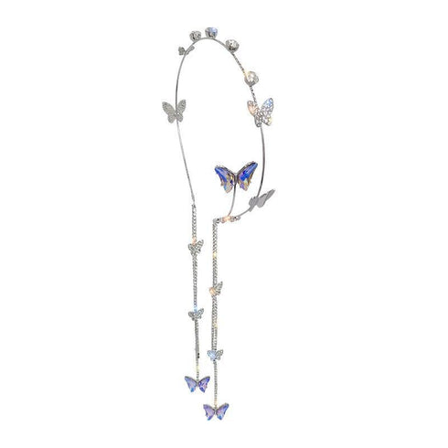 Wedding Butterfly Headband Head Chain, Silver Tassel Hair Hoop Band Decorative Headwear for Women and Girls (02) (01)