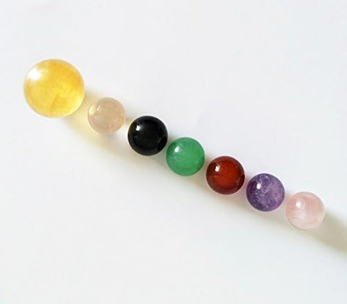Set of 7 Natural Chakra Crystal Balls for Healing Meditation - Yellow Calcite, Black Obsidian, Rose Quartz, Clear