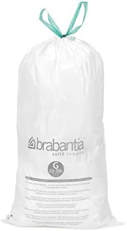 Brabantia PerfectFit Trash Bags, Size G / 6-8 Gallon, Thick Plastic Liners with Tie Tape Drawstring Handles (20 Bags)
