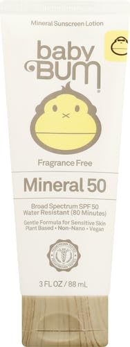 Sun Bum Baby Bum SPF 50 Sunscreen Lotion with Mineral UVA/UVB Face and Body Protection for Sensitive Skin - Fragrance Free - Travel Size - 3 FL OZ